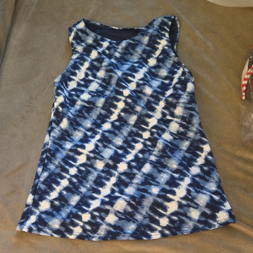 Lands' End Blue and White Swim Tankini Top